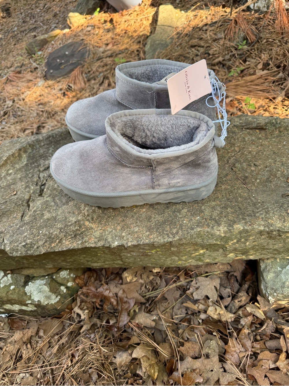 Women's Gray Suede Ankle Booties with Plush Lining